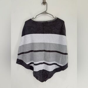 Barefoot Dreams CozyChic Ultra Lite Ocean Breeze Poncho- Grey Striped OS